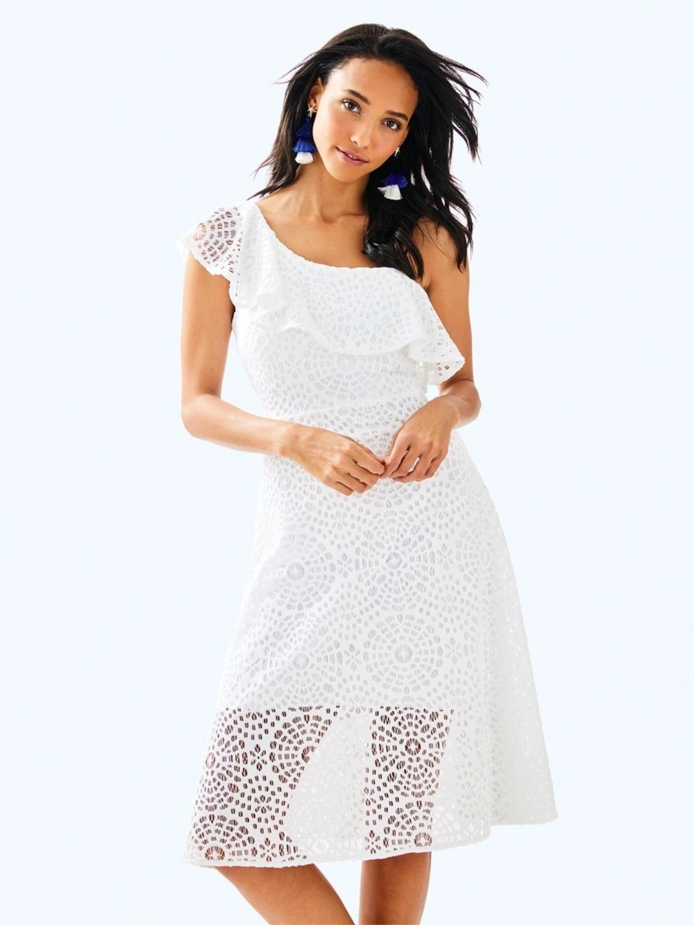Lilly Pulitzer Callisto One Shoulder White Lace Midi Dress Sea Urchin Size 00